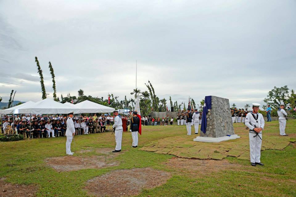 The Cenotaph Guard from HMAS Larrakia 'rest on arms' during the dedication of the memorial to Australian Servicemen who lost their lives in the defence and liberation of the Philippines during World War II. The ceremony was hosted by the Ambassador of Australia to the Philippines, His Excellency Mr Bill Tweddell. (Photo: Australian Defence Force)