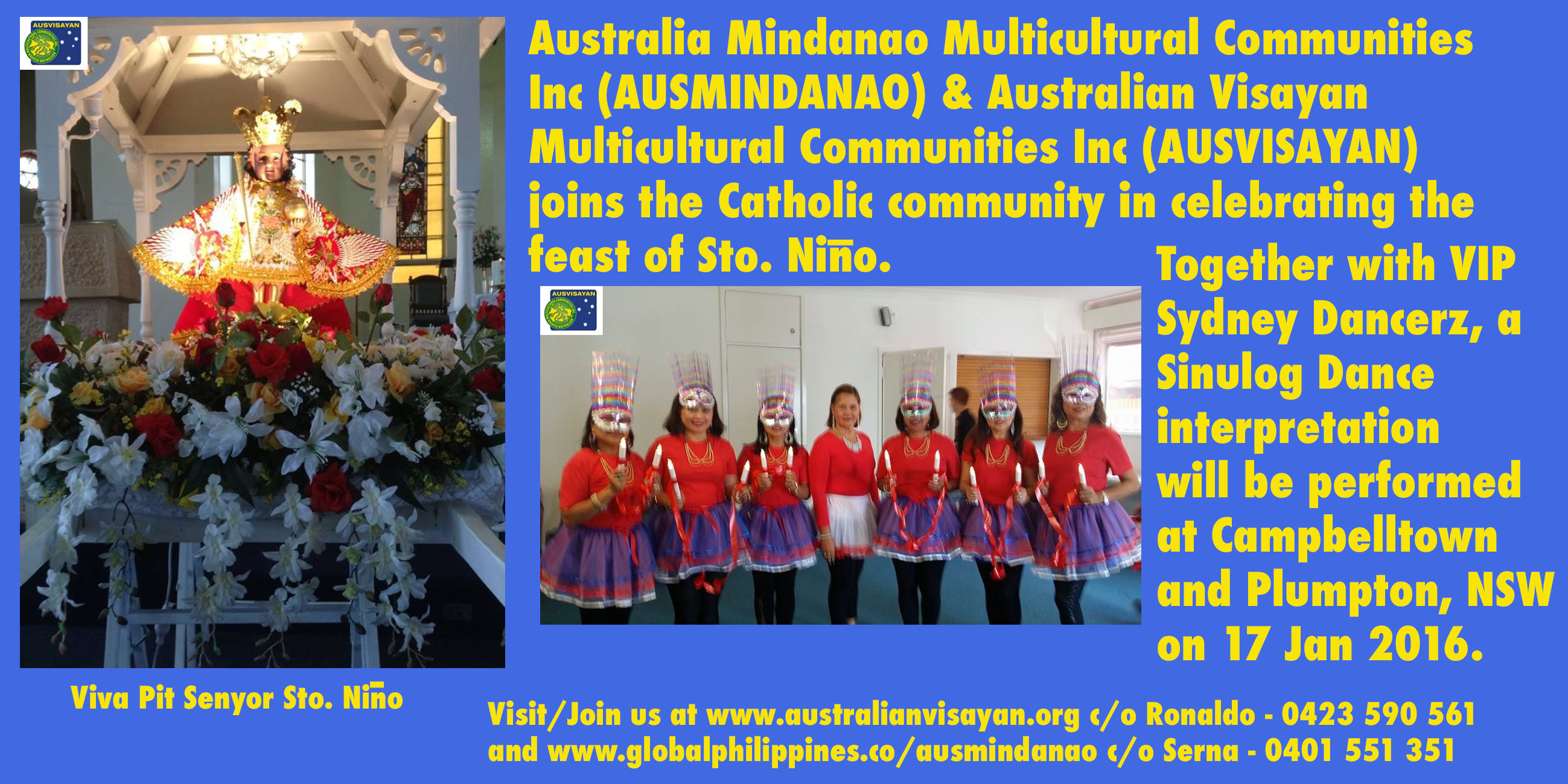 Members of AUSMINDANAO and AUSVISAYAN Multicultural Communities to perform in 2016 Sinulog Festival in Australia on 17 January 2016